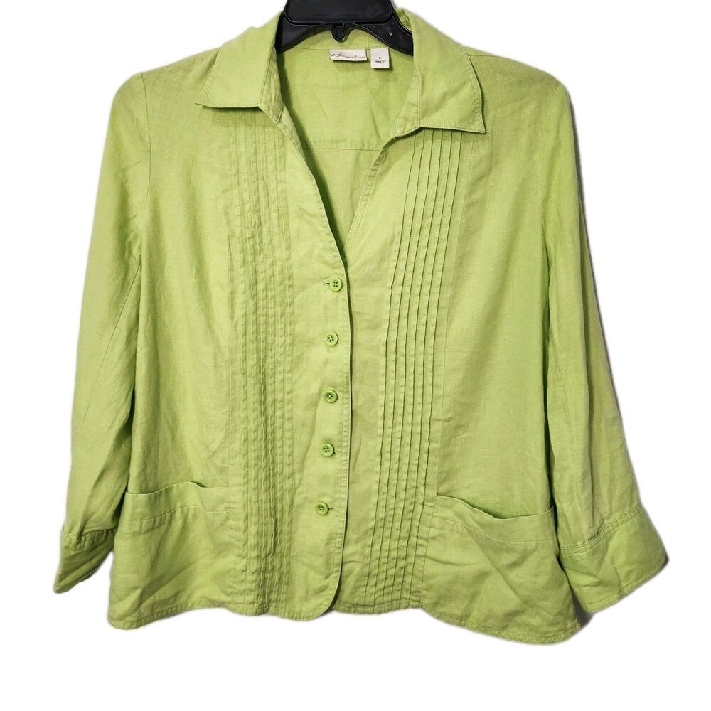Kim Rogers 100% Linen Lime Green Lightweight Blouse/jacket Casual Beach SZ L